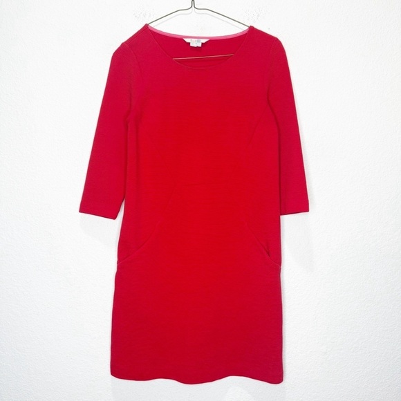 Boden Seam Detail Sheath Tunic Dress Ribbed Poppy Red 2P Petite Pockets - Picture 3 of 9